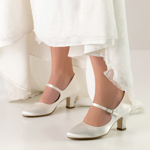 Werner Kern Zapatos de Novia Ashley LS - Satén Blanco - 6 cm - Suela de Cuero Nubuck [UK 9]