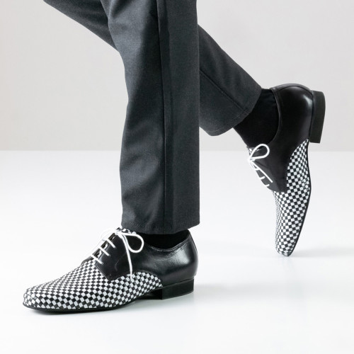 Nueva Epoca Hommes Chaussures de Danse Cordoba - Cuir Noir/Blanc - 2,5 cm