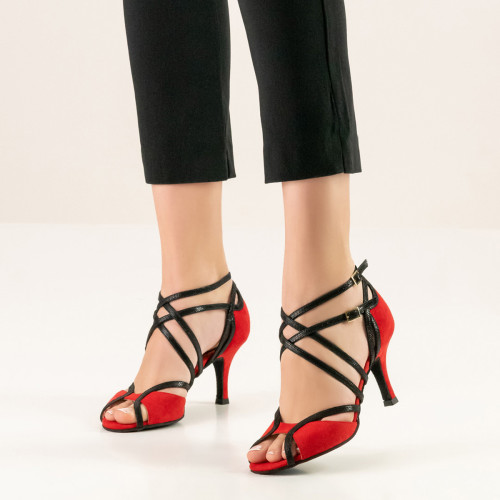 Nueva Epoca Mujeres Zapatos de Baile Cosima - Ante Rojo/Negro - 7 cm Stiletto  - Größe: UK 3