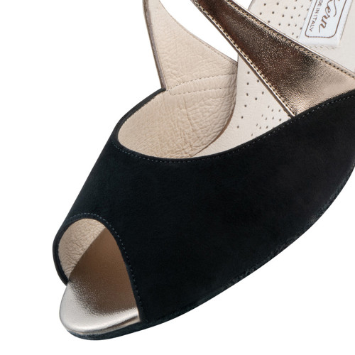Werner Kern Femmes Chaussures de Danse Gaby - Suède Noir/Cuir Or - 5 cm  - Größe: UK 3,5