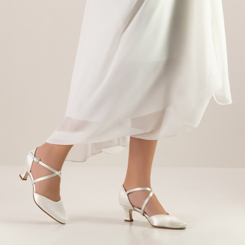 Werner Kern Mulheres Sapatos de Dança Patty LS - Cetim Branco - Sola de Couro  - Größe: UK 4