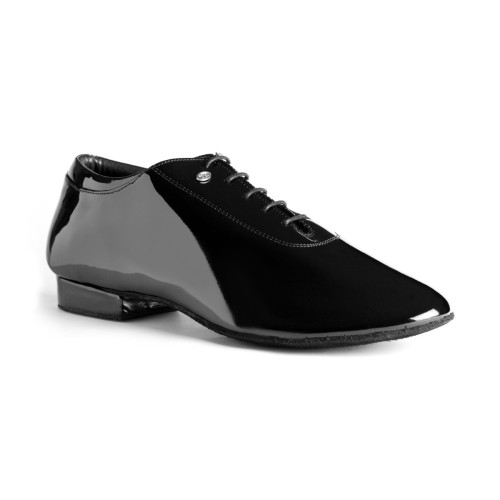 PortDance - Hombres Zapatos de Baile Latino PD020 Premium - Charol Negro - 2 cm