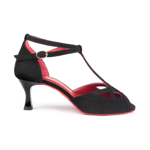 PortDance Mulheres Sapatos de dança PD505 - Cor: Preto/Vermelha - Salto: 5 cm Flare (klein) - Tamanho: EUR 37