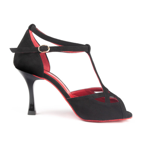 Portdance Dames Dansschoenen PD505 - Kleur: Zwart/Rood - Hak: 7 cm Flare (Klein) - Grootte: EUR 40