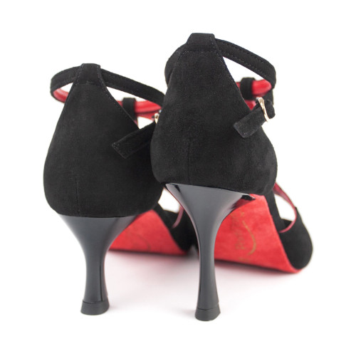 PortDance Mulheres Sapatos de Dança PD505 - Nobuk Preto/Vermelha - 5 cm