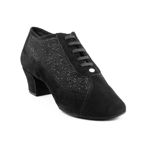 Portdance Ladies Practice Shoes PD701 - Nubuck/Glitter Black - 4 cm Cuban - Size: EUR 38