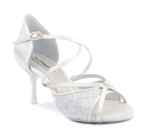 Portdance Damen Tanzschuhe PD801 - Satin Weiß - 5,5 cm Slim - Größe: EUR 38