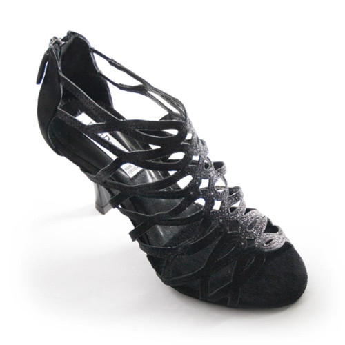 Portdance Damen Tanzschuhe PD803 - Satin Schwarz - 7 cm Flare (klein) - Größe: EUR 37