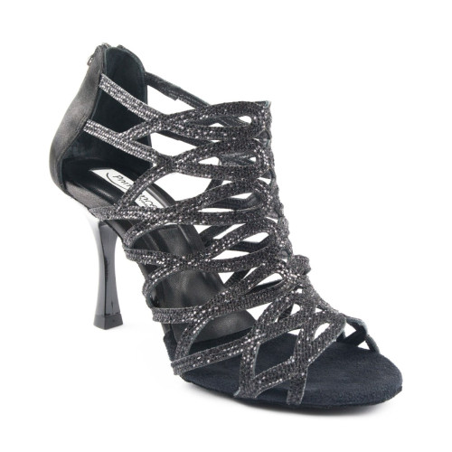 PortDance Damen Tanzschuhe PD803 Pro - Satin Schwarz/Glitter - 6 cm