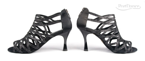 Portdance Femmes Chaussures de Danse PD803 - Satin Noir/Paillettes - 7 cm