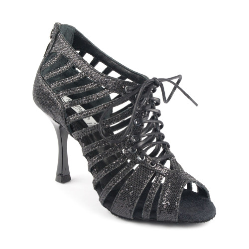 PortDance Mujeres Zapatos de Baile PD812 - Nabuk Negro Plateado - 7 cm