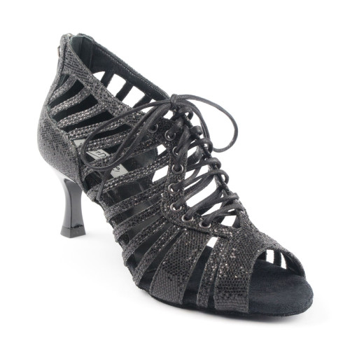 PortDance Femmes Chaussures de Danse PD812 - Nubuck Glitter Noir - 5cm