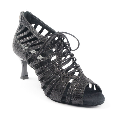 PortDance Donne Scarpe da Ballo PD812 - Nubuck Glitter Nero - 5cm