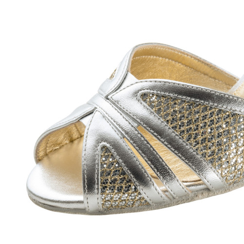 Nueva Epoca Sapatos de Dança Pearl - Pele/Brocado Prata - 7 cm Stiletto [UK 5]