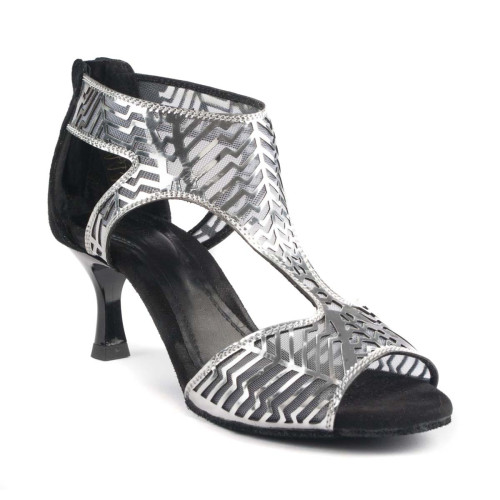 PortDance Femmes Chaussures de Danse PD813 - Argent/Noir - 5 cm Flare (klein) [EUR 36]