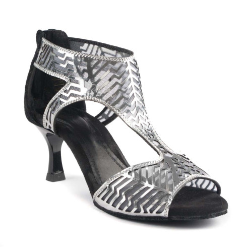 PortDance Damen Tanzschuhe PD813 - Silber/Schwarz - 5 cm Flare (klein) [EUR 36]