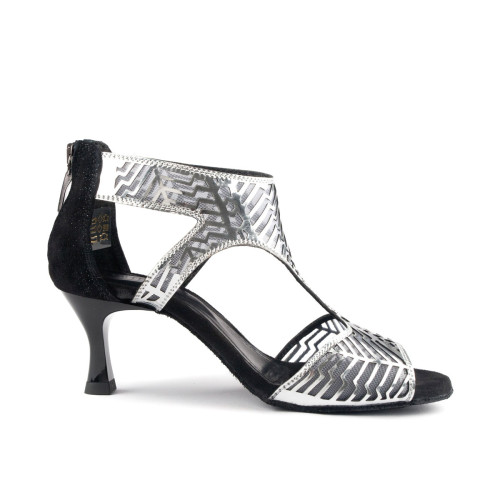 PortDance Damen Tanzschuhe PD813 - Silber/Schwarz - 5 cm Flare (klein) [EUR 36]