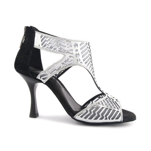 PortDance Mulheres Sapatos de Dança PD813 - Nubuck/Mesh Preto/Prata - 7 cm