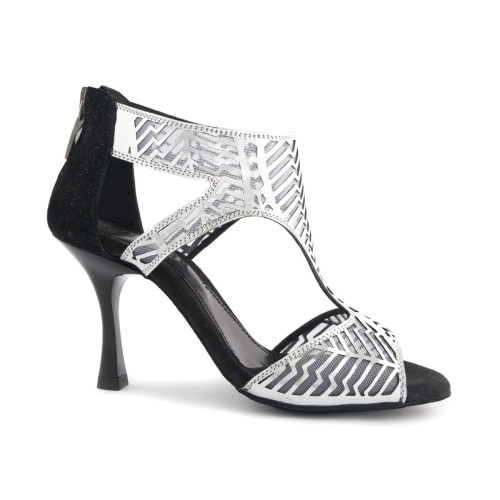 PortDance Women´s dance shoes PD813 - Nubuck/Mesh Silver/Black - 7 cm