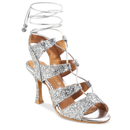 Rummos Damen Tanzschuhe Bachata 04 - Glitzer Silber - 7 cm