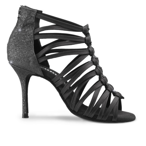 Rummos Femmes Chaussures de Danse Bachata 01 - Satin Noir - 8 cm