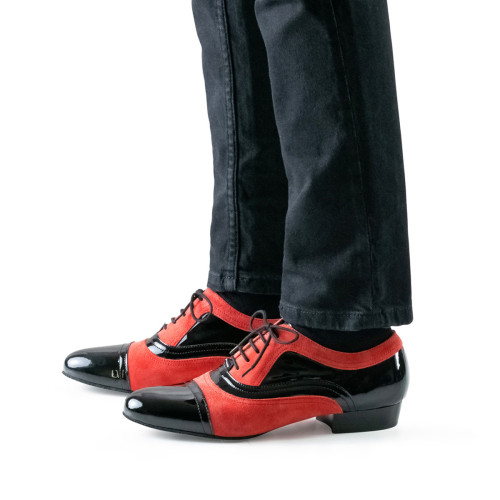 Nueva Epoca Sapatos de Dança Sucre - Laca Preto/Camurça Vermelha - Tamanho: UK 12