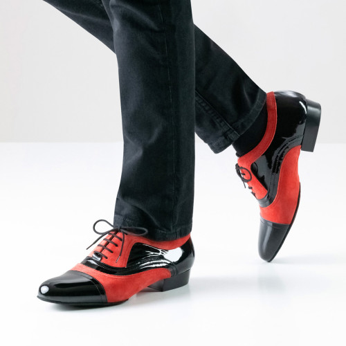 Nueva Epoca Sapatos de Dança Sucre - Laca Preto/Camurça Vermelha - Tamanho: UK 12