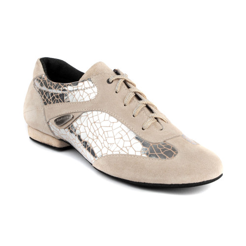 PortDance Dames Practice Schoenen PD08 - Leer Zilver/Beige - 1,5 cm