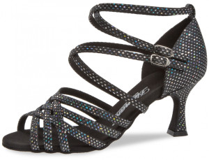 Diamant Damen Tanzschuhe 108-087-183 - Schwarz/Silber - 6,5 cm Flare  - Größe: UK 6,5