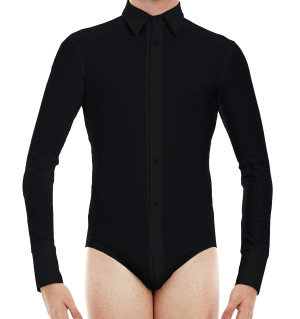 Intermezzo Mens Tanzhemd/Body with sleeves long 31077 Bodycamil - Black (037) - Size: L