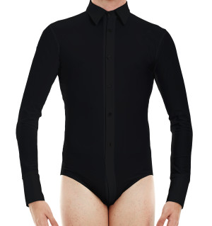 Intermezzo Herren Tanzhemd/Body mit Ärmeln lang 31077 Bodycamil - Schwarz (037) - Größe: L