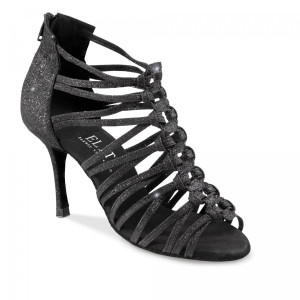 Rummos Mujeres Zapatos de Baile Bachata 01 - Purpurina Negro - 7 cm