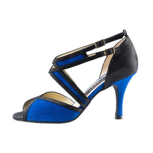 Nueva Epoca Damen Tanzschuhe Paola - Veloursleder/Ariel Indigo/Schwarz - 8 cm