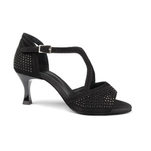 PortDance - Ladies Dance Shoes PD507 - Black Nubuck with Rhinestones - 5 cm