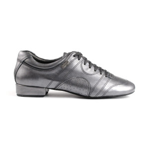 PortDance - Hombres Zapatos de Baile PD Casual - Cuero Plateado/Negro