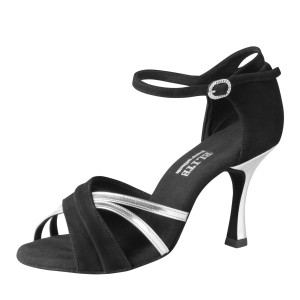 Rummos Dames Latin Dansschoenen Elite Athena 024/009 - Nubuck/Leer Zwart/Zilver - 7 cm