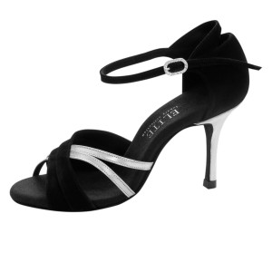 Rummos Mujeres Latino Zapatos de Baile Elite Athena 024/009 - Material: Nubuck/Cuero - Color: Negro/Plateado - Anchura: Normal - Tacón: 80E Stiletto - Talla: EUR 40.5