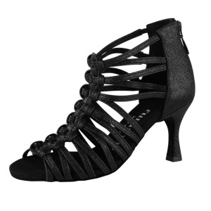 Rummos Mulheres Sapatos de Dança Bachata 01 - Brilho Preto - 6 cm