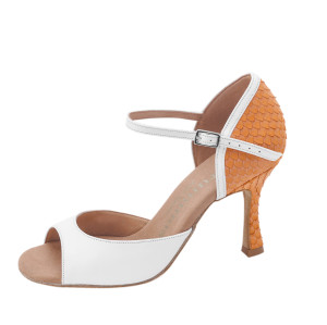 Rummos Mulheres Sapatos de Dança Gabi - Pele Branco/Orange Scale - 7 cm