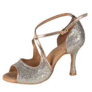 Rummos Ladies Dance Shoes R545 - Leather/GlitterLux Platinum - 7 cm