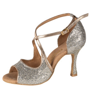 Rummos Damen Tanzschuhe R545 - Leder/GlitterLux Platin - 7 cm