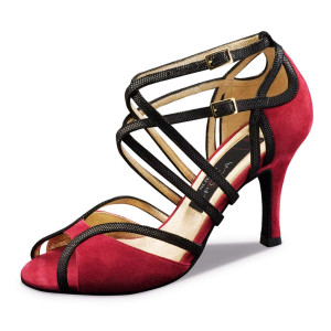 Nueva Epoca Damen Tanzschuhe Cosima - Veloursleder Rot/Schwarz - 7 cm