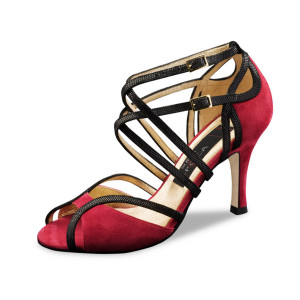 Nueva Epoca Damen Abendschuhe Cosima LS - Veloursleder Rot/Schwarz - 7 cm