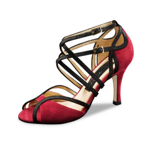 Nueva Epoca Mujeres Zapatos de Fiesta Cosima LS - Ante Rojo/Negro - Suela de Cuero Nubuck [UK 6,5]