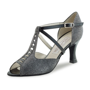 Werner Kern Damen Tanzschuhe Holly - Brokat Multi / Lack Schwarz - 6,5 cm  - Größe: UK 5