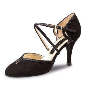 Nueva Epoca Mujeres Zapatos de Baile Juana - Ante Negro - 8 cm Stiletto  - Größe: UK 6,5