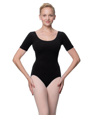 LULLI Damen Ballett Body/Leotard LAURETTA mit Ärmeln kurz - Farbe: Schwarz - Größe: M