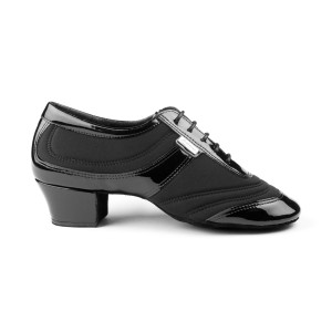 PortDance - Mens Latin Shoes PD013 Pro - Patent/Lycra Black - 4,5 cm