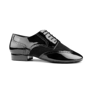 PortDance - Uomini Scarpe da Ballo PD042 Tango - Brevetto/Nubuck Nero - 2 cm