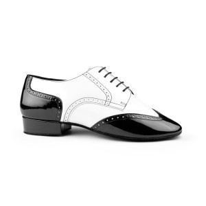 PortDance Herren Tanzschuhe PD042 Tango - Lack/Leder Schwarz/Weiß - 2 cm